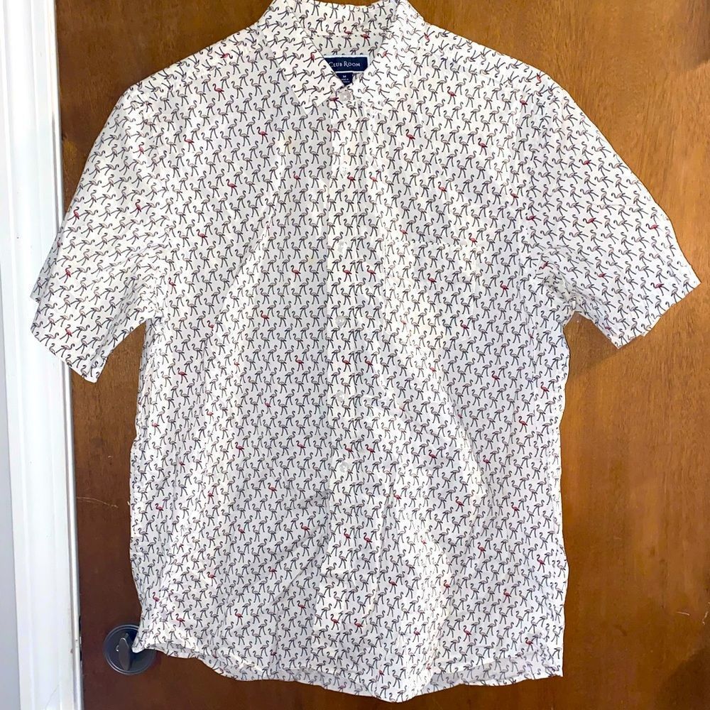 Club room flamingo 🦩 print short sleeve button up collared shirt